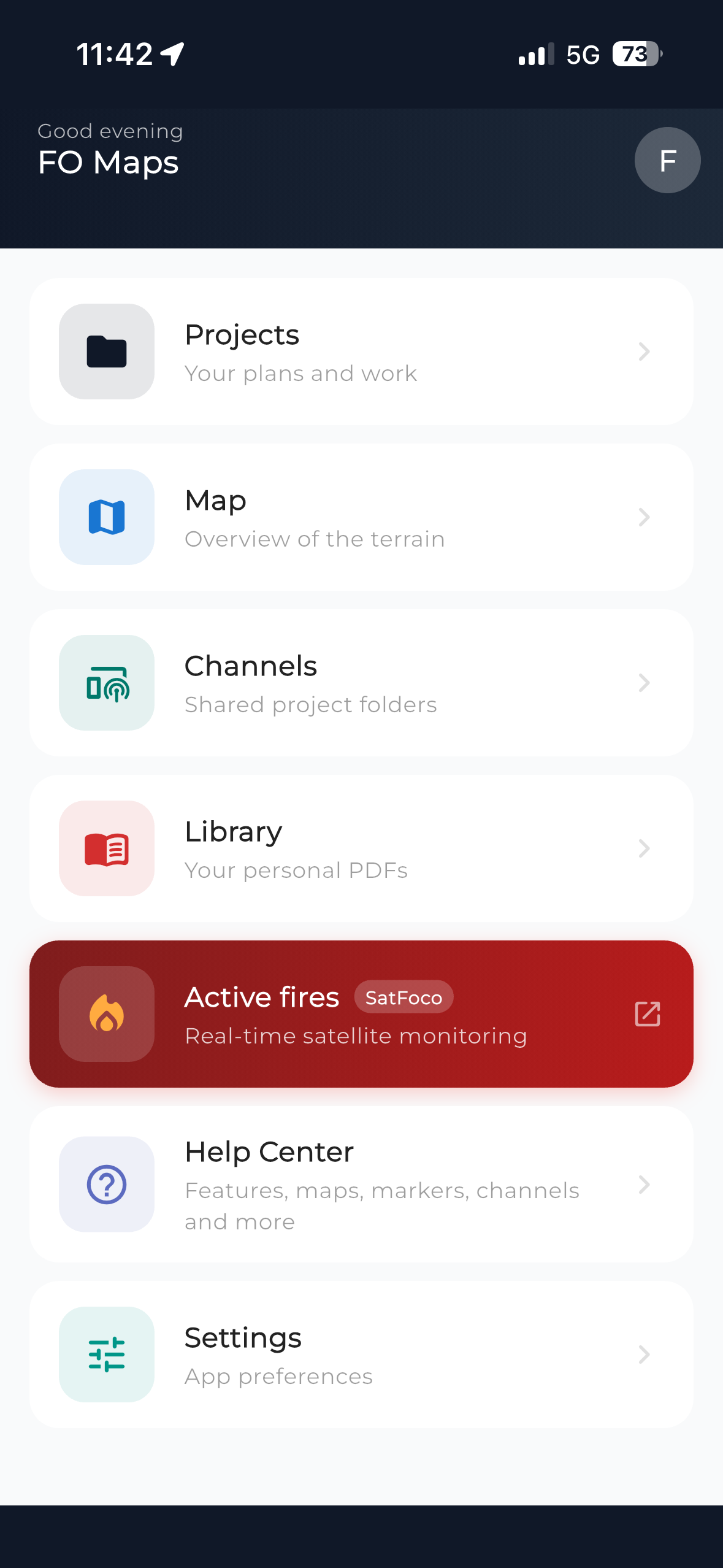 FO Maps — pantalla de inicio